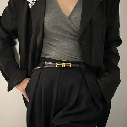 Women's genuine cowhide leather belt, luxury bb bucket, elegant design, denim belt, thin belt