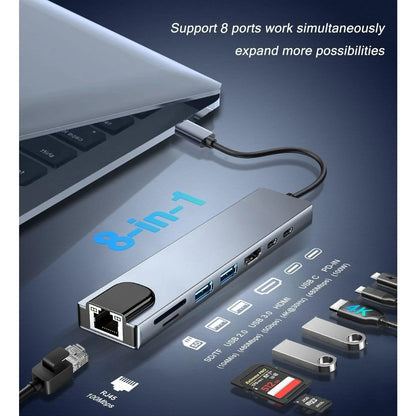 USB C Hub Ethernet HDMI Adapter, 8 in 1 Docking Station with 4K HDMI, RJ45 Ethernet, SD/TF Card Reader, USB 3.0/2.0, PD 100W