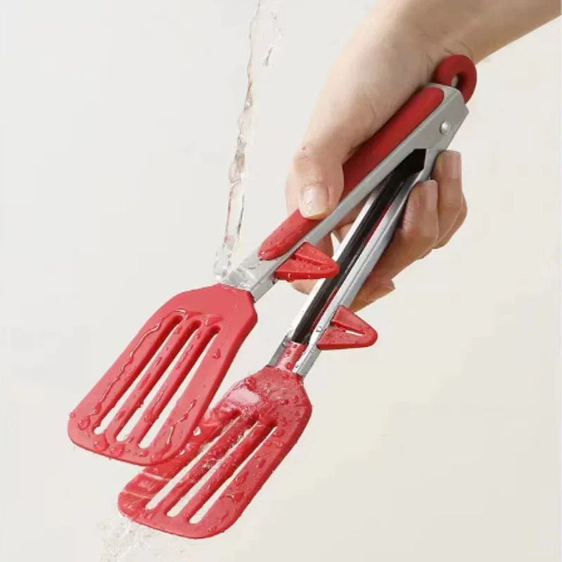9" Stainless Steel Food Tongs, Non-Stick Silicone Cooking Tongs, Outdoor Salad and Bread Utensils, Kitchen Accessories