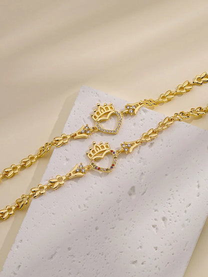 Fan Sibao-Bracelet creux en or incrusté pour femme, couronne de cœur, cadeau de la fête des Léons, contre-indiqué