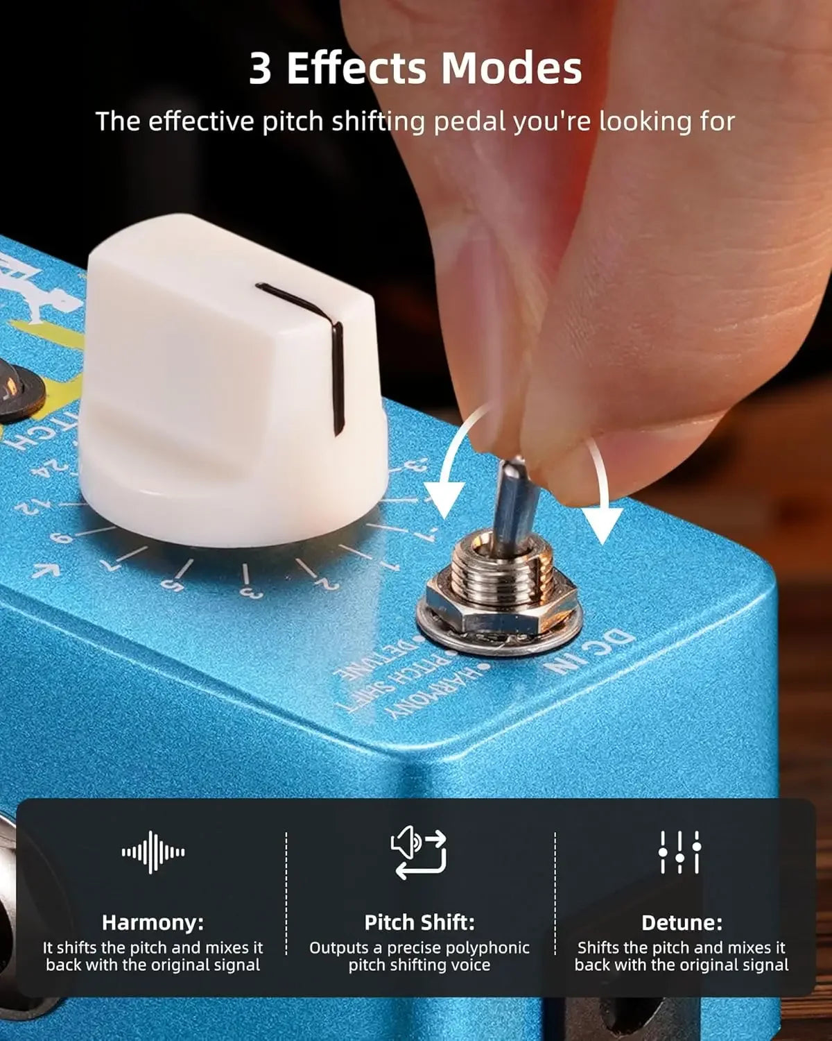 Pédale d'effet guitare mini Lekato - harmoniseur, octaver avec changement de hauteur et réglage de décalage de tonalité, True Bypass Compact Fx