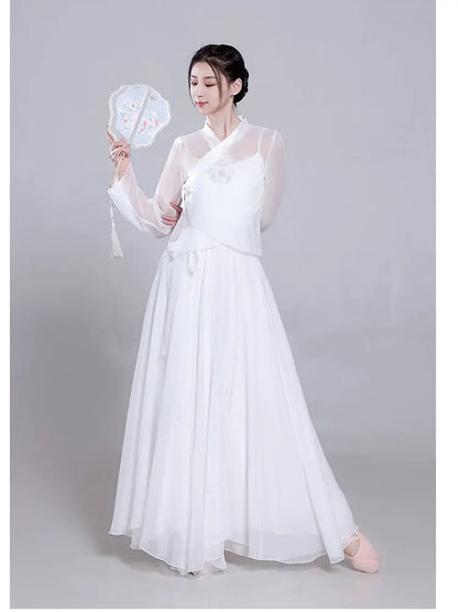Costume de danse classique Ele, jupe blanche vaporeuse, costume de performance de fée, design Fene Dra, belle mythologie