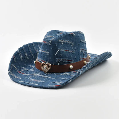 Western Cowboy Hat for Women Men Washed Denim Cowgirl Jazz Hat Suitable for Daily Casual Wear, Western Cowboy Party, Bar Cowboy