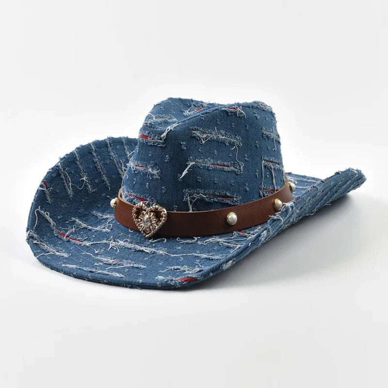 Western Cowboy Hat for Women Men Washed Denim Cowgirl Jazz Hat Suitable for Daily Casual Wear, Western Cowboy Party, Bar Cowboy