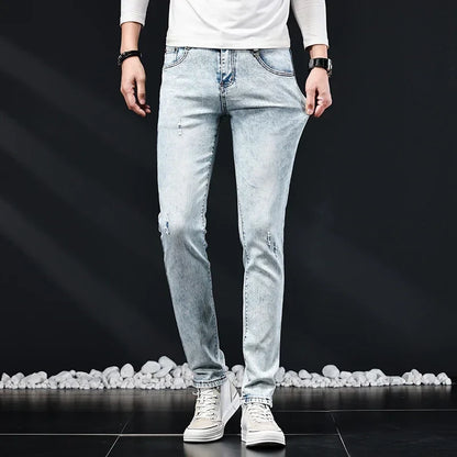 2024 New Skinny Jeans Men Vintage Fashion Snowflake Washed Classic Slim Skinny Elastic Male Casual Denim Trousers