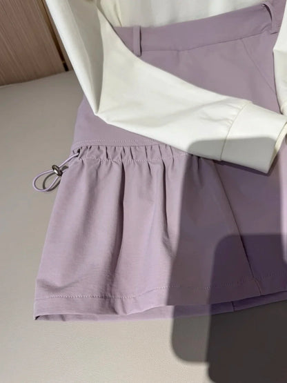 PL Golf Women New Autumn Top Puff Long Sleeve Polo Shirts Elegant Korean Style T-shirts Lady Pleated Golf Cargo Skirt with Short
