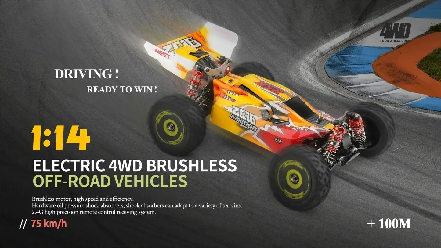 WLtoys 124016 124017 V8 75 km/h Voiture télécommandée électrique 4x4 sans balais haute vitesse tout-terrain Drift pour adultes