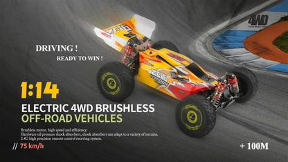 WLtoys 124016 124017 V8 75 km/h Voiture télécommandée électrique 4x4 sans balais haute vitesse tout-terrain Drift pour adultes