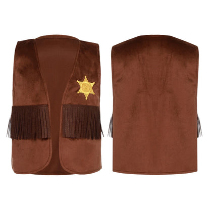 Children's Hippie Cowboy Costume, Toddler Boys Girls Cowgirl Vest, Open Front Fringed Vest for Halloween Cosplay Theme Party Outfits