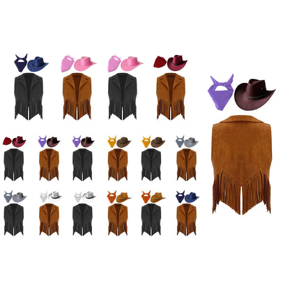 Costume de cosplay pour filles, cow-girl western, gilet en daim rétro à franges, ouvert sur le devant, avec bandana, foulard et chapeau pour Halloween et le carnaval