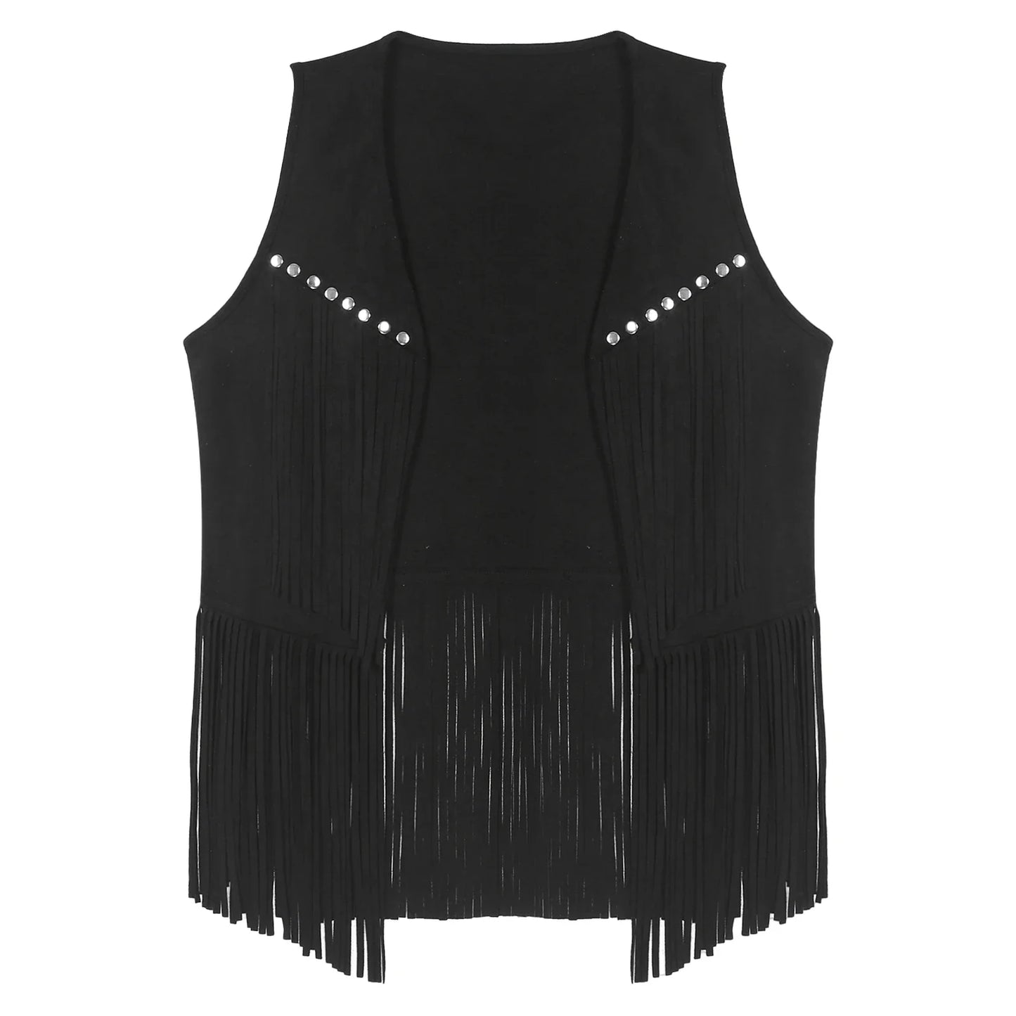 Men Halloween Western Cowboy Cosplay Costume Faux Suede Tassel Rivets Vest Waistcoat Motorcycling Rave Party Nightclub Outerwear