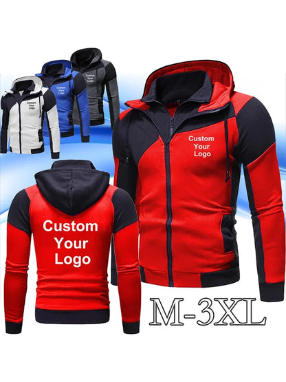 Automne Hiver Mode Homme Personnalisé Votre Logo Double Fermeture Éclair Sweatshirt à Capuche Blouson Sportswear Homme
