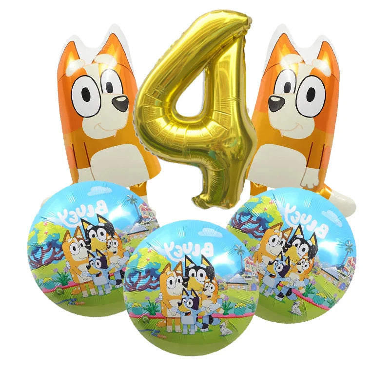 Bluey – vaisselle de fête d'anniversaire de noël, bannière jetable, garniture de gâteau, drapeau suspendu, ballons avec chiffres bleus, décoration d'anniversaire