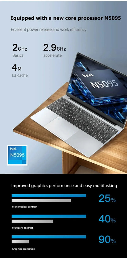 CARBAYTA 15.6" Laptop Computer Intel Celeron N5095 Notebook PC 16 32G Ram 128GB-2TB SSD Office Study PC Windows 11 1080P Laptops