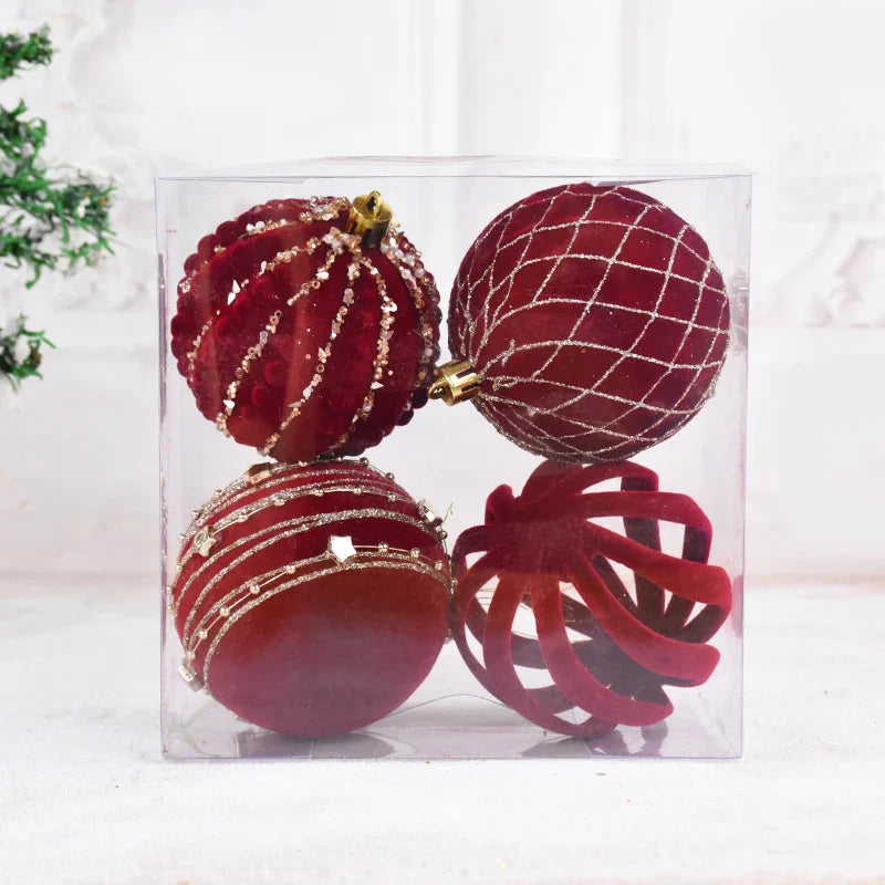 Grandes Boules de Noël Rouge de 8cm, Décorations pour la Maison, Cadeau de Nouvel An, 2024, 2025