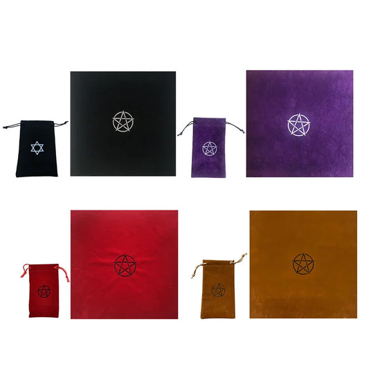 Nappe de Tarot Pentagramme avec Sac Tapis de Tarot Pentacles 50x50cm Tapis de Jeu de Société Pentagrammes Décoration de Table pour la Maison