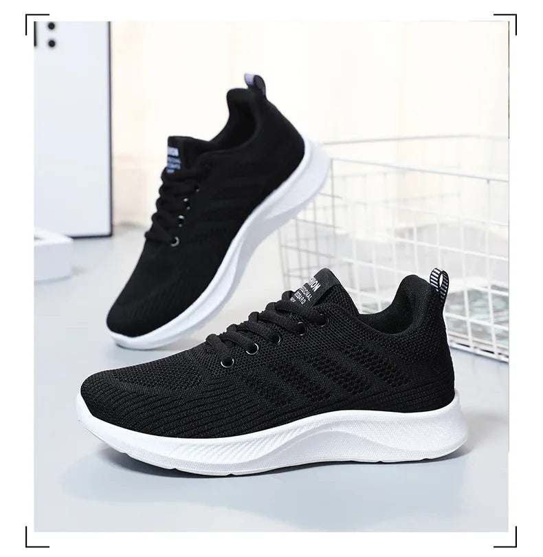 Oulylan Summer Soft Sole Running Shoes Ladies Casual Solid Color Antislip Footwear Outdoor Lace Up Mesh Breathable Sneakers