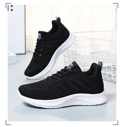 Oulylan Summer Soft Sole Running Shoes Ladies Casual Solid Color Antislip Footwear Outdoor Lace Up Mesh Breathable Sneakers