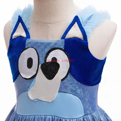Nouvelle robe à bretelles d'été Bluey Anime pour fille, mignonne, pour fête d'anniversaire d'enfants, robe de soirée, robe de princesse, cadeau surprise pour fille