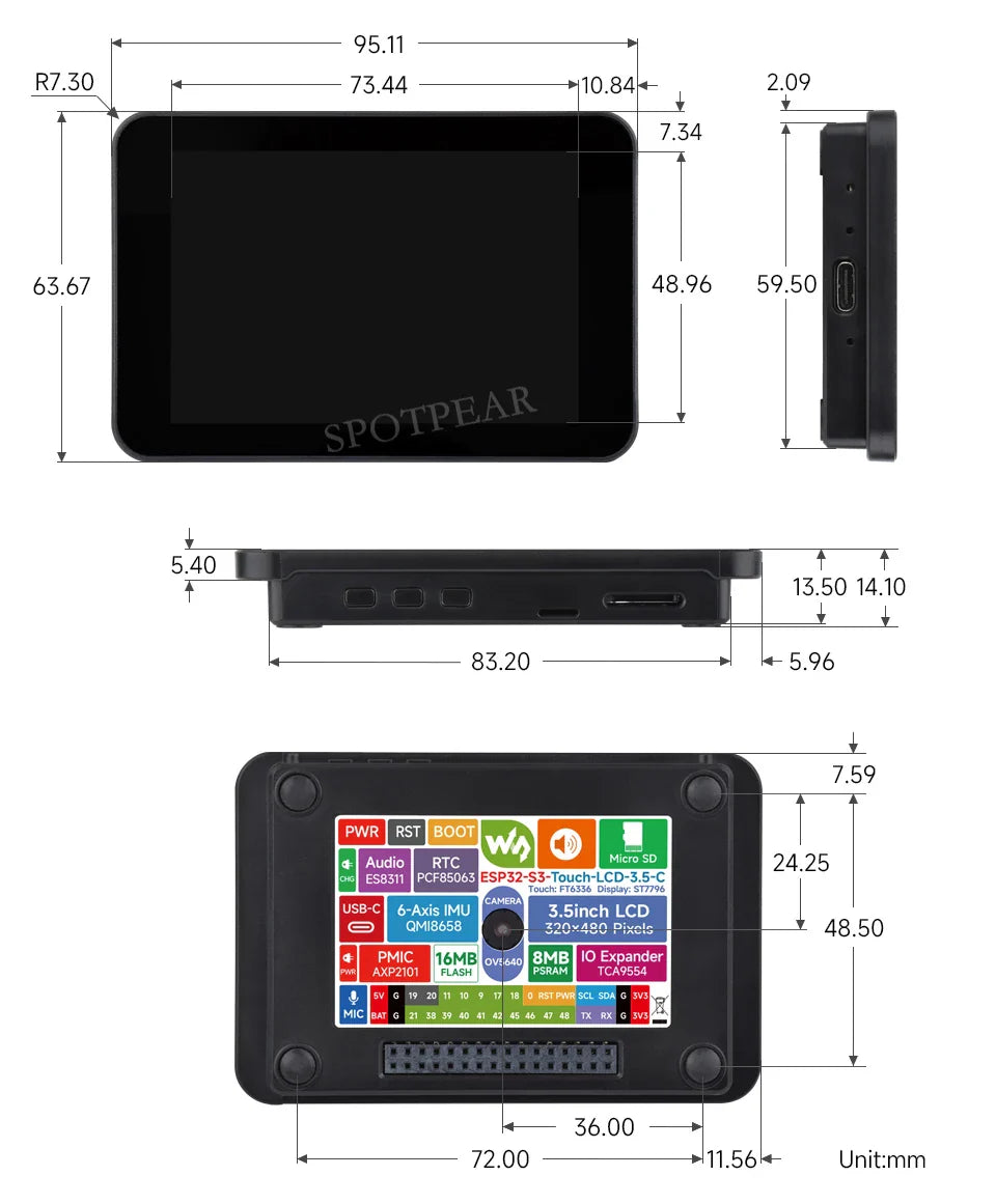 ESP32-S3 Development Board 3.5inch LCD Touch Screen Display  N16R8  AI Voice Chat Robot BOX 6-Axis /Camera /SD