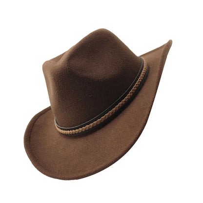 Chapeaux de cowboy classiques pour femmes et hommes, chapeaux de cowgirl rétro en feutre à large bord avec bande décorative