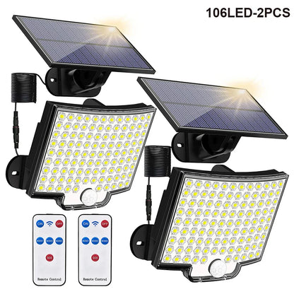 Lumières d'inondation solaires extérieures 106/318 LED lumières de mouvement solaires lumières de sécurité solaires à distance appliques murales étanche 3 Modes jardin