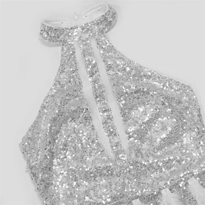 Sexy Glitter Sequins Birthday Dress Women Nightclub Party Halter Backless Feathers Sleeveless Prom Cocktail Short Dresses Robe