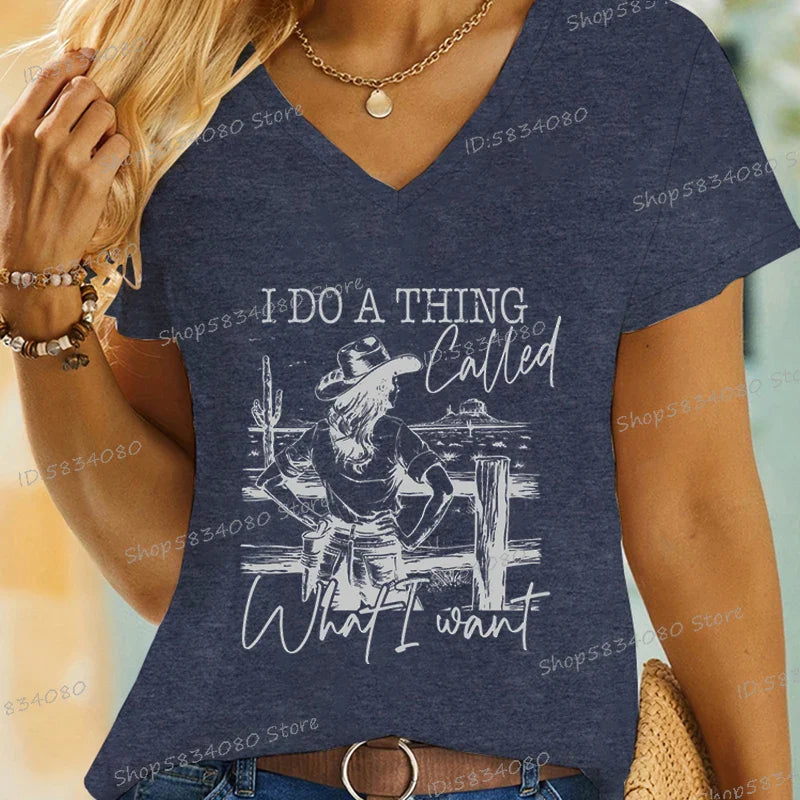 T-shirts Cowgirls Mode Hauts d'été Cadeaux Western Sauvage Tops Décontractés Je Fais Ce Que Je Veux Chemise Cheval Cowgirl