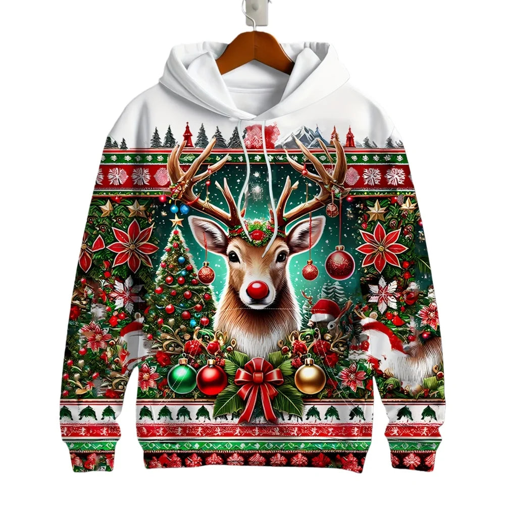 Pull à capuche de Noël 2025 pour homme, mode, imprimé 3D, sweat-shirt drôle Père Noël, graphique Harajuku, chemisier, vêtements pour homme