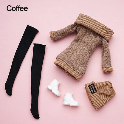 For 1/6 Doll Clothes 29~32cm Doll Plush Coat Skirt Doll Winter Dress Girl Coat Handmade Casual Wear Set Doll Accessories Gift