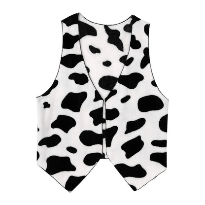 Mens Western Cowboy Cosplay Costume Suit with Hat And Print Bandanna Cow Printed Flannel Waistcoat for Halloween Carnival Party