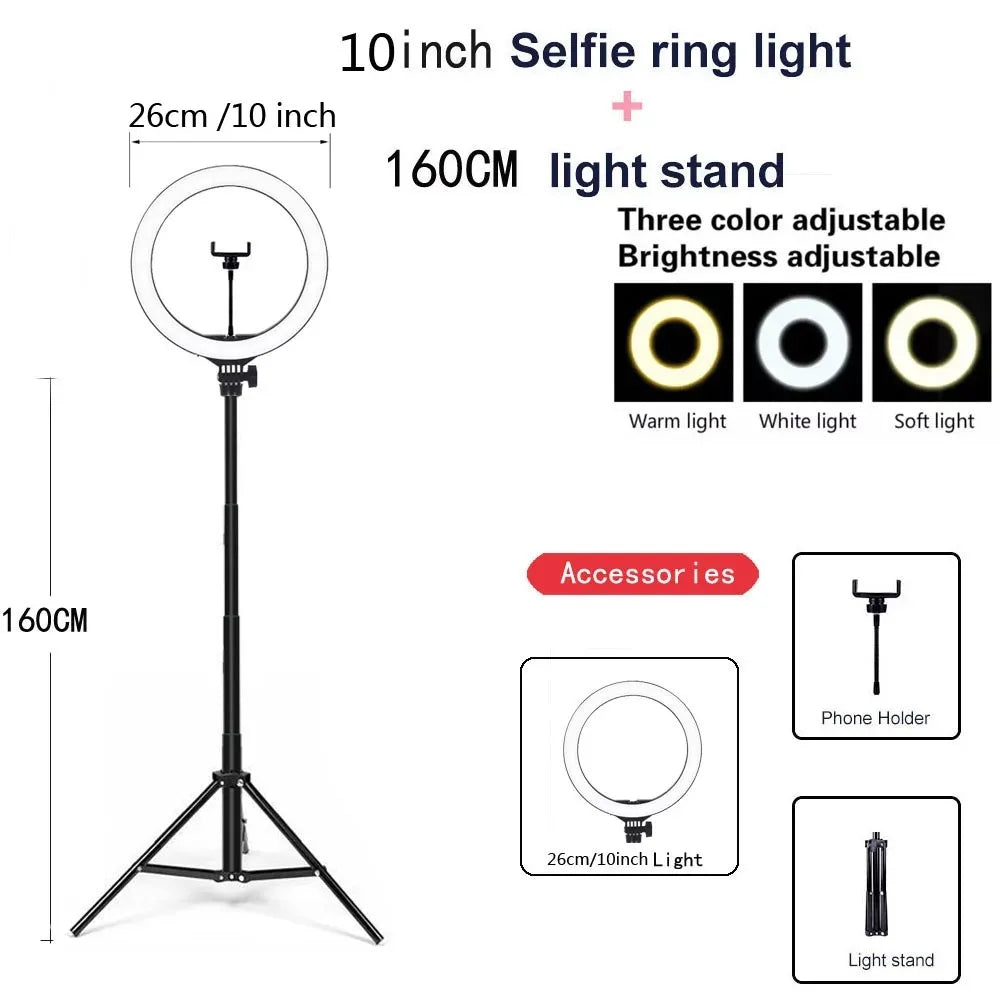 Anneau lumineux LED circulaire avec support pour téléphone, éclairage de studio, lampe pour caméra photo et vidéo YouTube, prise de vue Vlog et selfie