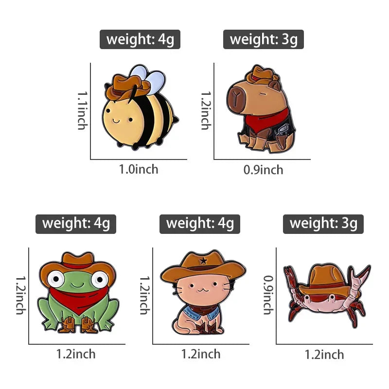 Cowboy Frog Bee Capybara Enamel Pin Cartoon Cowboy Lion Crab Animal Brooches Bag Lapel Bag Badge Funny Jewelry Gift for Friends