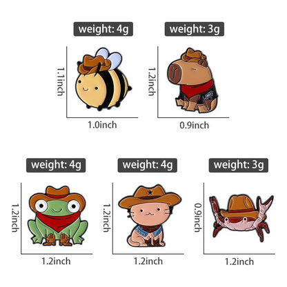 Cowboy Frog Bee Capybara Enamel Pin Cartoon Cowboy Lion Crab Animal Brooches Bag Lapel Bag Badge Funny Jewelry Gift for Friends