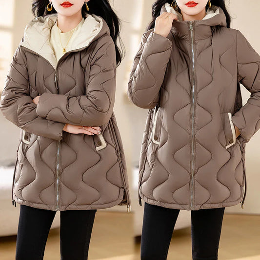 2024 New Winter Jacket Parkas Women Coat Fur Collar Hooded Overcoat Female Jacket Parka Thick Warm Cotton Padded Outwear