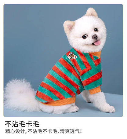 Vêtements pour animaux de compagnie à rayures arc-en-ciel pour automne et hiver, mignons et chauds, vêtements pour chatons et chiens, sweat à capuche pour chien, costume de Schnauzer