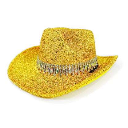 Chapeau de cowgirl pour femme élégant avec strass, chapeau de soleil à large bord, casquette western pour fêtes et usage quotidien