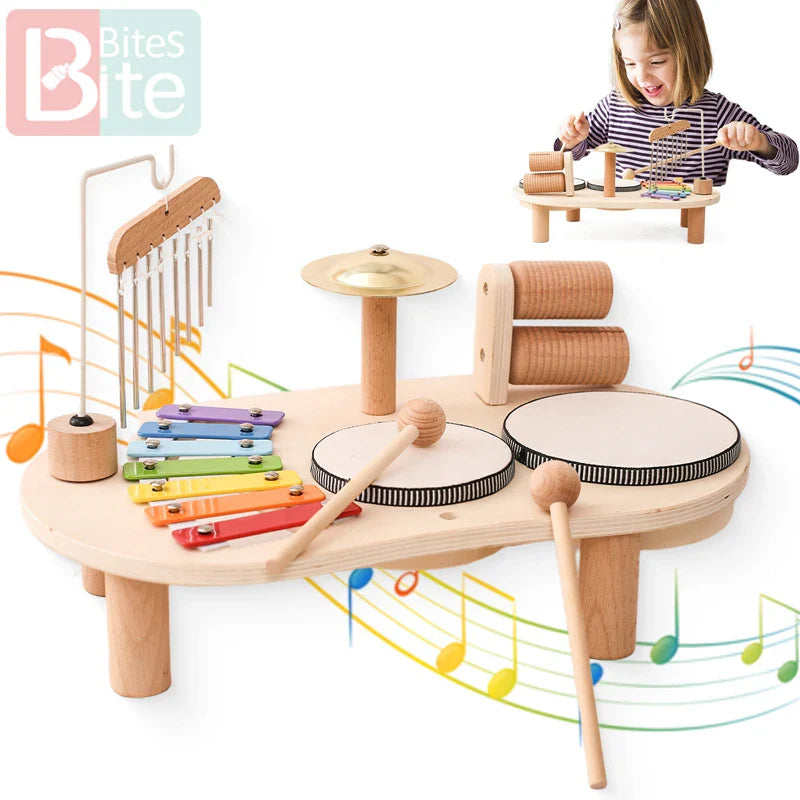 Jouets Éducatifs Bébé en Bois Carillons Éoliens Montessori Jouets Musicaux pour Enfants Xylophone Cadeaux d'Anniversaire Nouveau-né Table Musicale Jouets