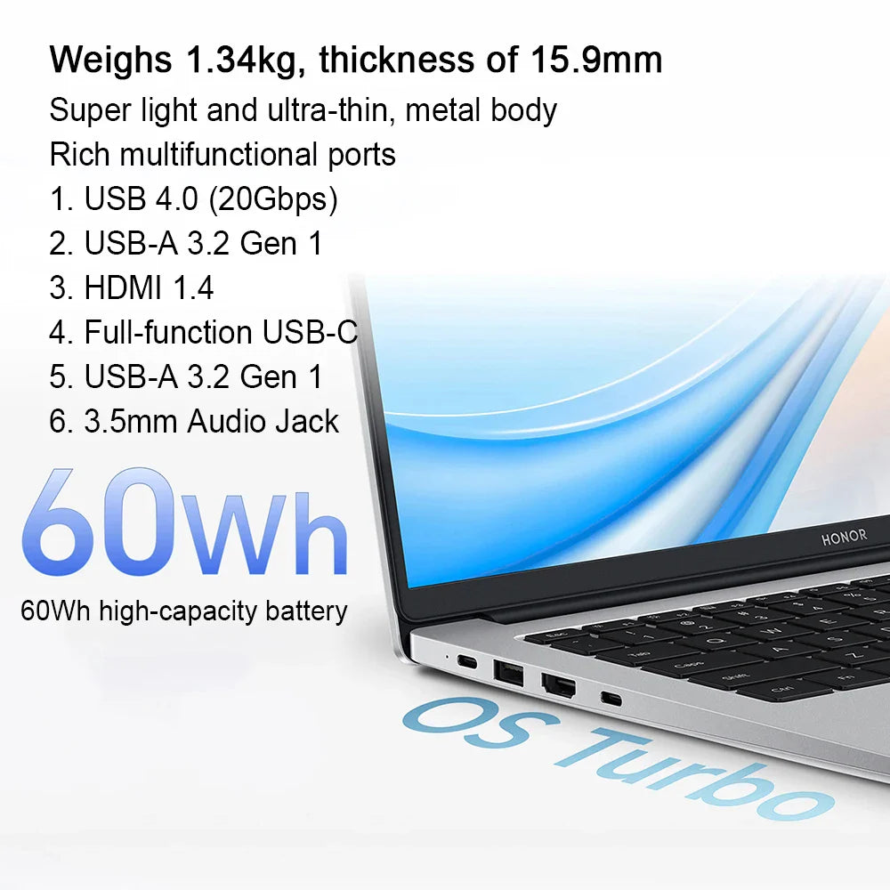HONOR MagicBook X14 Plus 2024 Laptop AMD Ryzen R7 8845HS 16 32GB 1TB 14" Inch 2.8K 120Hz Notebook Ultrabook Computer PC FMI-721