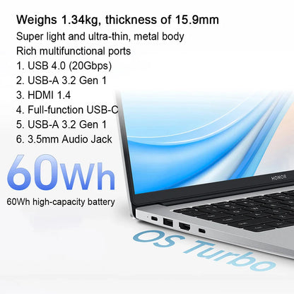 HONOR MagicBook X14 Plus 2024 Laptop AMD Ryzen R7 8845HS 16 32GB 1TB 14" Inch 2.8K 120Hz Notebook Ultrabook Computer PC FMI-721