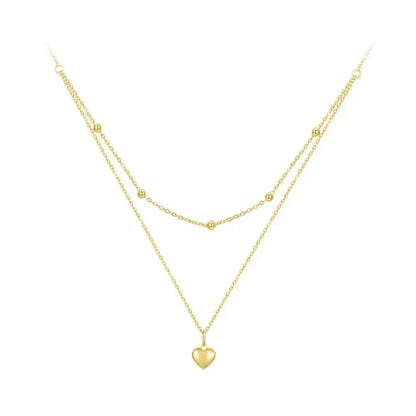 925 Sterling Silver Double Layer Heart Pendant Choker Necklace