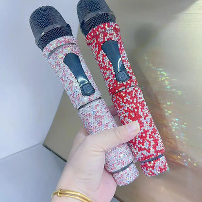 Microphone sans fil professionnel à strass scintillants, fréquence UHF réglable en métal pour spectacle Paryt, enseignement, haut-parleur de mariage