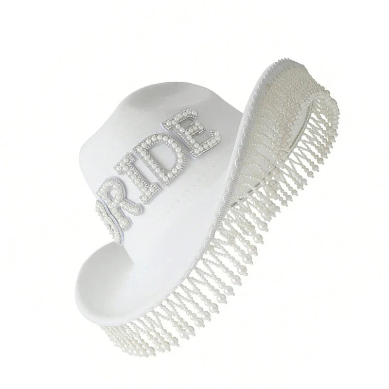 Cowgirl Hat for Bride Elegant Fringed Bead Hat Masquerade Party Letter Bride Hat Dropshipping