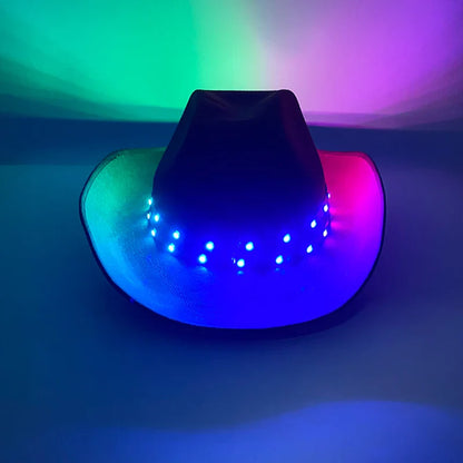 Chapeau de cowboy LED télécommandé pour femmes et hommes, chapeaux de cow-girl occidentaux, robe de l'ouest, vêtements de sauna scintillants pour Halloween, casquette unisexe, mode