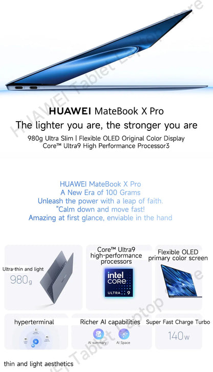 2024 HUAWEI MateBook X Pro Laptop Inter Core Ultra9 185H/Ultra7 155H 32/16GB 2/1TB Netbook 14.2inch 3.1k Touchscreen 120Hz OLED