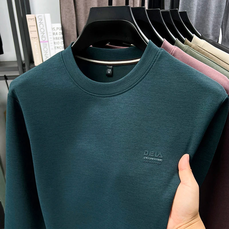 Sweat-shirt homme 2025 nouveau Style printemps et automne homme T-shirt à manches longues en pur coton col rond T-shirt basique à la mode