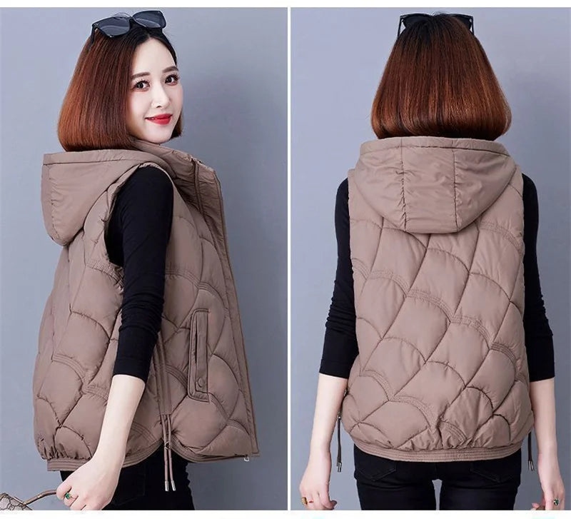 Doudoune Sans Manches en Coton Femme Automne Et Hiver 2025 Nouvelle Mode Vêtement d'Extérieur Doux Mince Gilet Manteau Femme Contraste de Couleurs