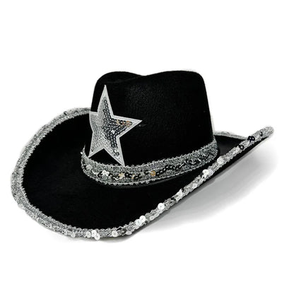 Chapeau de Cowboy Rose pour Femmes Filles Chapeau Western à Large Bord Chapeau à Paillettes Scintillantes pour Spectacle Costume de Cowgirl pour Fête de Mariage