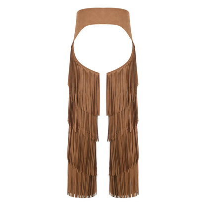 Pantalon Long en flanelle pour femmes, avec pompon latéral, taille, entrejambe ouvert, vélo, équitation, Cowgirl, Costume Cospaly d'halloween