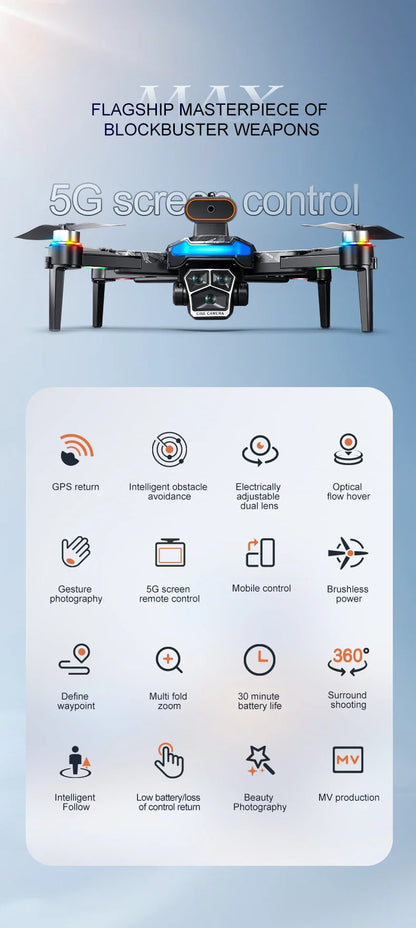 Xiaomi A14 MAX Drone sans brosse 8K trois caméra HD télécommande avec écran flux optique Intelligent pliable quadrirotor